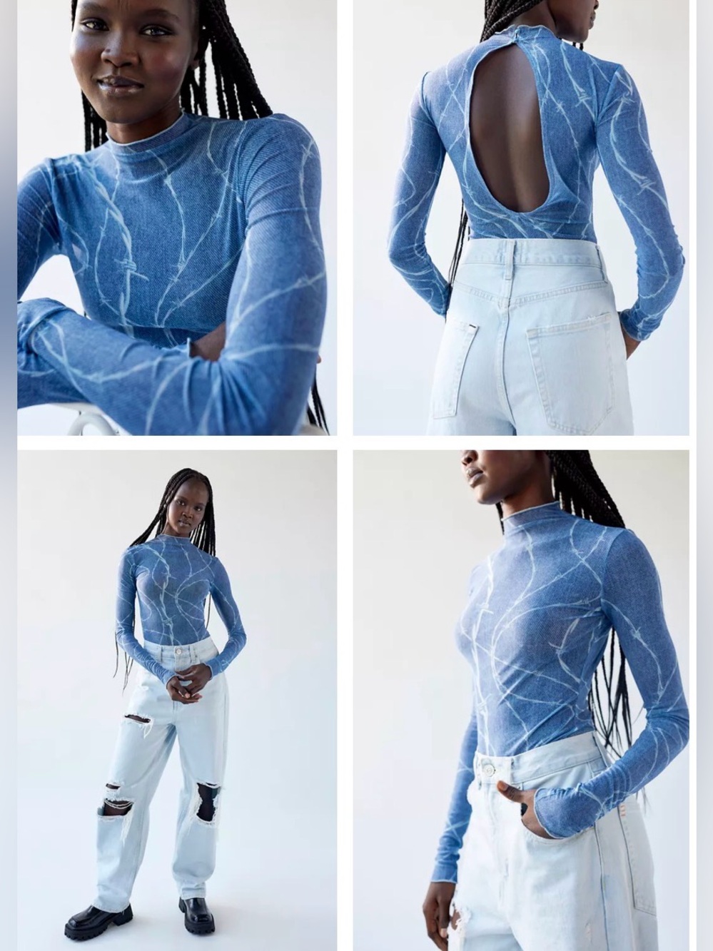 Urban Outfitters Blue Marble Mock Neck Long-Sleeve Bodysuit NWOT